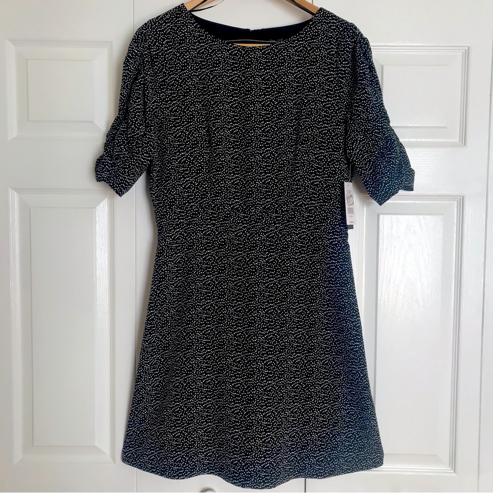 NWT Isaac Mizrahi black/white, A-line cut, ruched sleeved, lined dress. Size 12